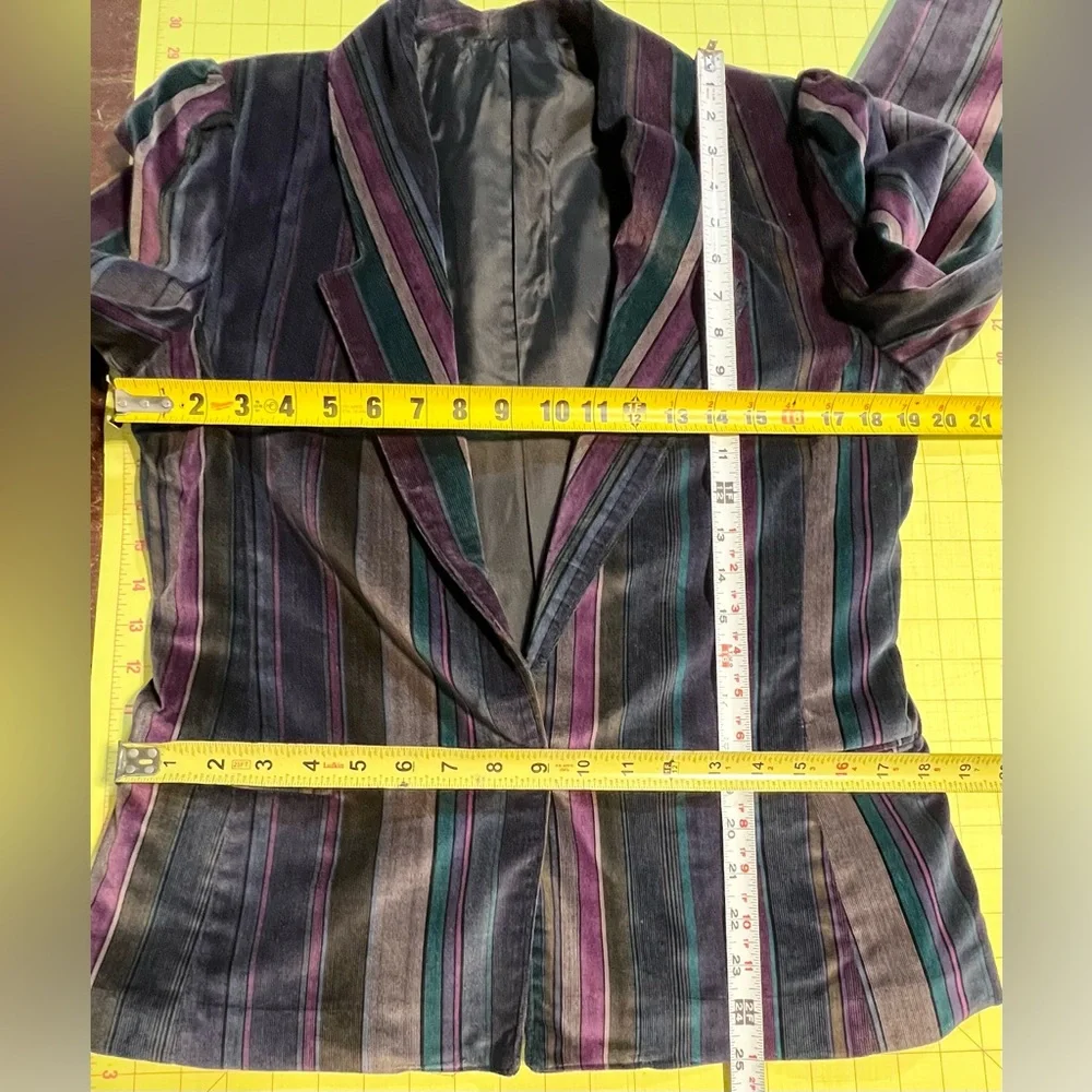 VINTAGE velvet moody jewel tone stripe blazer suit coat womens tailored 80s - Picture 10 of 12
